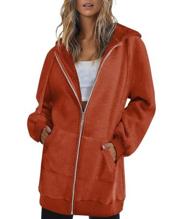 Yihaojia Womens Zip Up Hoodies Mid Length Hooded Sweatshirt Coat for Fall Lightweight Tunic Sweatshirt with Pockets Orange#51 Large - Buy Online on GoSupps.com