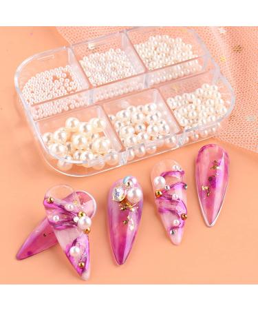 Round Imitation Pearl Nail Charms - 2 Boxes, 6 Grids - Nail Art Decorations for DIY 3D Nail Design - Buy Online on GoSupps.com