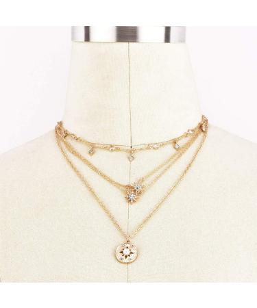 DoubleNine Multilayer Necklace - Sun Star Golden Crescent Pendant & Crystal Jewelry for Women Brides & Girls - Buy Online on GoSupps.com