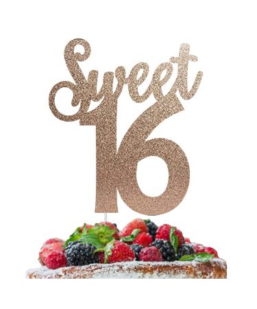 LissieLou Sweet 16 Birthday Cake Topper 16th Glitter Card Rose Gold