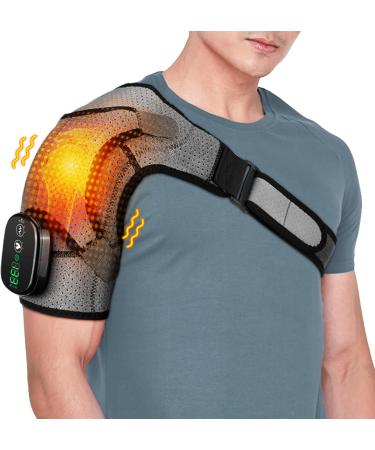 DeMoce Cordless Heated Shoulder Wrap | Massager & Heating Pad with Vibration | Black & Gray Shoulder Brace - Buy Online on GoSupps.com
