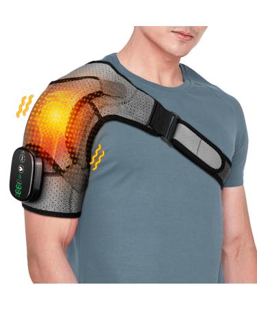 DeMoce Cordless Heated Shoulder Wrap with Massager Shoulder Heating Pad with Vibration Heating/Massage Shoulder Brace Vibration Shoulder Strap Black&Gray