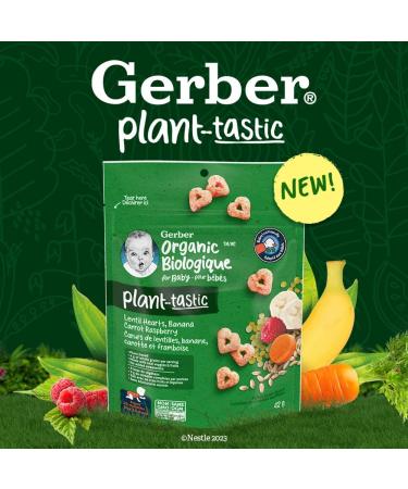 GERBER Organic Plant-Tastic Lentil Hearts Banana Carrot Raspberry 42g 4 Pack - Buy Online on GoSupps.com