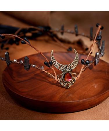 MOSTORY Black Crystal Circlet Crown Raw Quartz Headband Fairy Moon Headpiece Dark Rhinestone Hair Tiara Elf Mermaid Cosplay Costume Accessory for Women Womens Renaissance Halloween Bridal - Buy Online on GoSupps.com