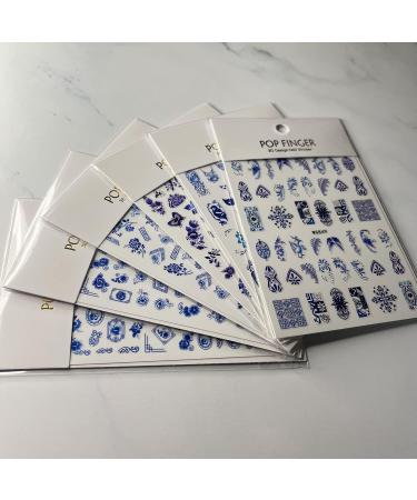 Blue Flower Nail Art Stickers | Chinese Style Porcelain Design | Self-Adhesive Decals for Women | Retro DIY Nail Decor - Buy Online on GoSupps.com