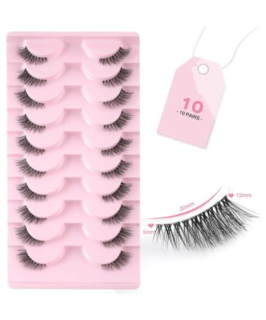 JYTDBCS False Eyelashes with Clear Band Half Lashes Natural Look 10 Pairs Cat Eye Wispy Corner Lashes Reusable 3/4 Transparent Fake Lashes
