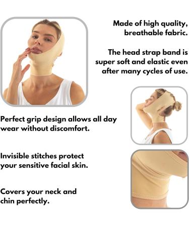 Post Surgery Neck & Chin Compression Garment Bandage | Face Slimmer & Jowl Tightening Wrap | Neck Coverage & Chin Lifting Strap | Beige (M) - Buy Online on GoSupps.com