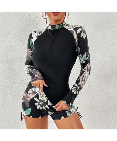 oelaio Women 2 Piece Rash Guard with Boy Shorts Bathing Suit with Chest Padded Leaves Print Zip Front Athletic Tops Two White - Buy Online on GoSupps.com