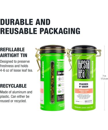 Tiesta Tea Peaches N' Green | Feuilles en vrac | Th vert p che lisse | M lange premium | Caf moyen | Faites chaud ou glac et infusez jusqu' 50 tasses bo te rechargeable 142 Peaches N Green 85 g (Pack of 1) - Buy Online on GoSupps.com