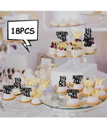 18pcs Black Gold Glitter Dessert Cupcake Cheer to Straight Outta 1983 Vintage 1983 Theme Decor Supplies Happy 41st Birthday Party Decoration - Buy Online on GoSupps.com