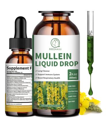 Mullein Drops for Lungs Mullein Leaf Extract 1000MG for Lung Cleanse Respiratory Immunity with Quercetin Marshmallow Black Cumin Seed Elderberry Mullein Tincture Non-GMO 2 Fl Oz 2 Fl Oz (Pack of 1)