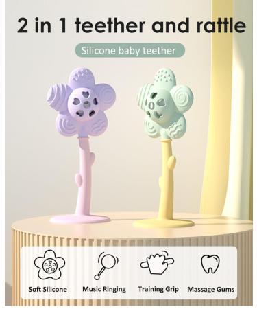 KIAANS Baby Teething Toys | BPA Free Silicone Flower Teether Rattle | Mint Sensory Teether for Babies - Safe & Soft - Buy Online on GoSupps.com