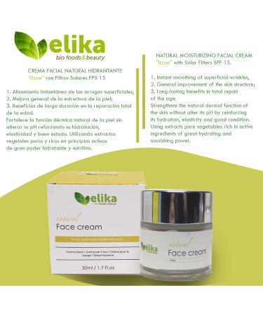  Elikafoods Natural Itzae Face Cream SPF15 Moisturizing Firming Natural Ingredients: Collagen & Elastin Algae Extract Gold Powder Aloe & Rosehip 50ml - Buy Online on GoSupps.com