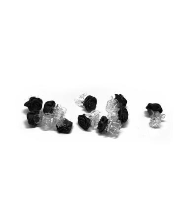 10 x roses on hair clip - bridal hair accessories - rose hair clips - black 10 pieces (1 pack) black