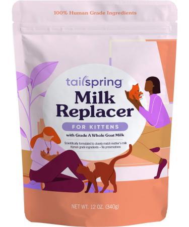 Tailspring Milk Replacer for Kittens, Powdered, Made with Whole Goat Milk 12 Ounce (Pack of 1)