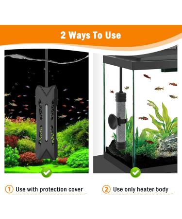 AQQA Small Aquarium Heater Submersible Fish Tank Heater Adjustable Temperature Mini Short Dual-use Fish Heater with LED Digital Display Thermostat Saltwater Freshwater 50W 50W(for 3-10 gal) - Buy Online on GoSupps.com