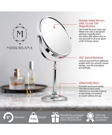 Mirrorvana Large Double Sided 10X and 1X Magnifying Makeup Mirror - 15 Height, 8 Wide with Stand - Gift Box Included - Buy Online on GoSupps.com