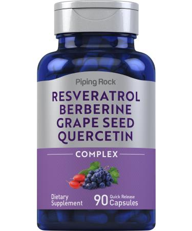 Piping Rock Resveratrol Berberine Grape Seed & Quercetin Complex | 90 Capsules | Non-GMO Gluten Free Supplement