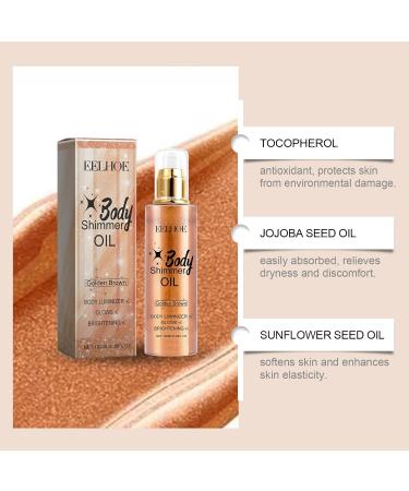Shimmer Body Oil Set - 3 PCS Body Glitter & Glow Oils for Face & Hair - Long Lasting Festival Beauty (Golden Brown Silver White Gold Copper - Buy Online on GoSupps.com