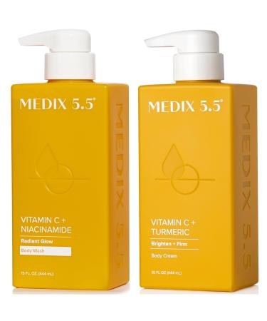 MEDIX Vitamin C Body Wash + Vitamin C Body Lotion & Face Moisturizer 2PC Skin Care Set | Anti Aging Lotion + Body Cleanser Skincare Set For Women Men & Smoother Looking Skin 2-Pack Vitamin C Body Wash + Body Cream 2 Piec