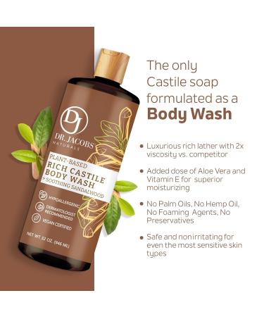 DR. JACOBS NATURALS Castile Sandalwood Body Wash - All-Natural Moisturizing Shampoo for Dry & Sensitive Skin | Gluten & Preservatives-Free | 32 oz with Pump - Buy Online on GoSupps.com