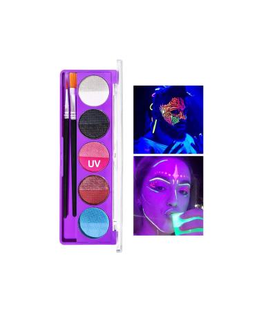 AmourGlint 10-color face paint kit fluorescent water-based body paint + 2 brushes. Vibrant body paint colors for fluorescent parties and festivals. (#2 11g)