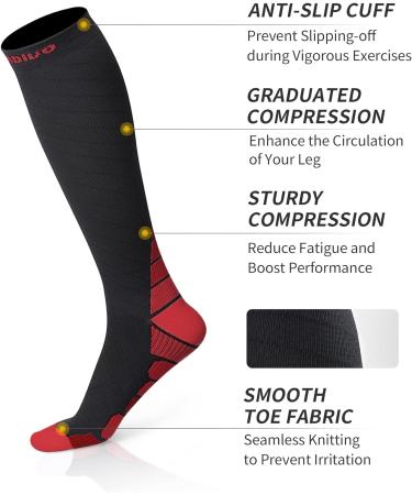 Cambivo Compression Stockings for Men & Women - 2 Pairs Support Socks for Running Sports Travel & Cycling - S-M Black & Red - Buy Online on GoSupps.com