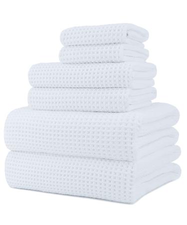 POLYTE Oversize  60 x 30 in.  Quick Dry Lint Free Microfiber Bath Towel Set  6 Piece (White  Waffle Weave)