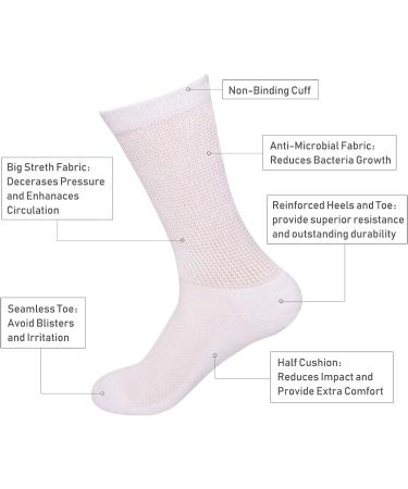 Bamboo Diabetic Crew Socks 8 Pack - White 9-11 | Half Cushion, Non-Binding - Buy Online on GoSupps.com