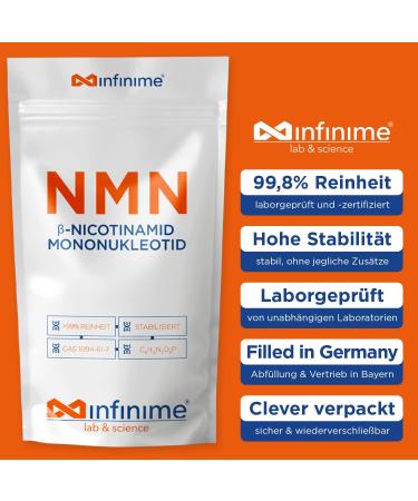 Infinime NMN 30G - Pure Nicotinamide Mononucleotide Powder | 99.8% Certified Purity | Lab Tested in Germany | Pet-Friendly for Dogs & Cats - Buy Online on GoSupps.com