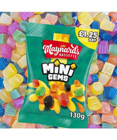 12 x Maynardds Bassetts Mini Gems Sweets Bag 1.25 PMP 130g (Full Box) - Fruit flavour mini gums - Buy Online on GoSupps.com
