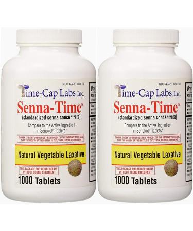 Senna-Time Generic for Senokot Natural Vegetable Laxative Senna 8.6 Mg 1000 Tablets per Bottle Pack of 2 Bottles 2 Bottles 2000 Tablets