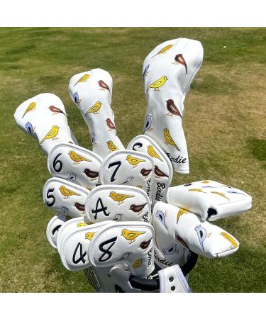 Golf Club Headcover Set - Birdie Birds Design for Driver, Fairway Wood, & Hybrid - White Mallet Putter Cover - 3pcs - Buy Online on GoSupps.com