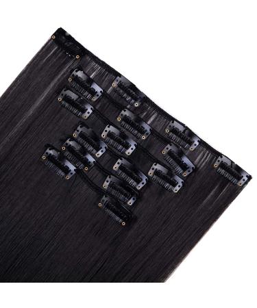 Dododoing Clip-In Hair Extensions - 6 Pieces 61-66 cm Smooth & Thick Synthetic Hair Dark Black - Perfect for Volume & Length - Buy Online on GoSupps.com