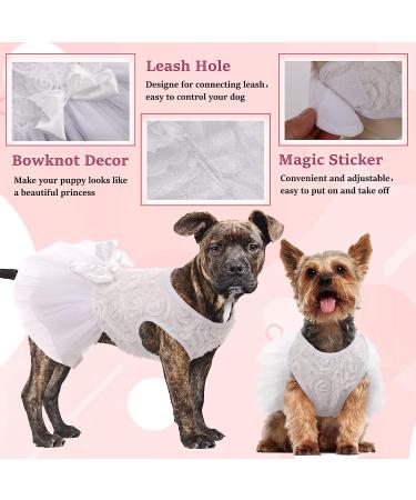 Dog White Princess Dress with Bowknot & Rose Decor - Medium Tutu Skirt for Small/Medium Girl Dogs - Formal & Sweet Summer Apparel for Wedding Party - Pet Lace Costume - Buy Online on GoSupps.com
