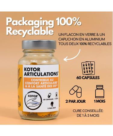 KOTOR JOINTS | Relieves Joint Pain | Cartilage Health & Bone Health | Turmeric + Ginger + Omega 3 + Vitamins C & E + Manganese | 60 Capsules | Natural Active | Made in France - Buy Online on GoSupps.com