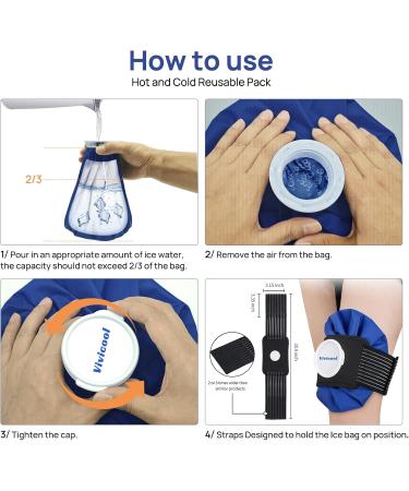Vivicool Ice Cream Bag for Injuries - Heat & Cold Therapy Pain Relief | 5-Pack with Elastic Support Film 3 Sizes - Ice Bag with Belt & Ice Cube Bowl - Buy Online on GoSupps.com