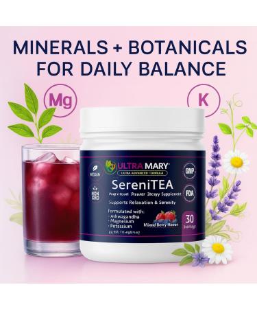 Magnesium Potassium + Ashwagandha Powder Mixed Berries Flavor,Dietary Supplement Drink Mix Chamomile,Lavender,Passionflower & Herbal Blend,Relaxation & Calm Support Formula,Vegan 30 Servings, Sereni - Buy Online on GoSupps.com