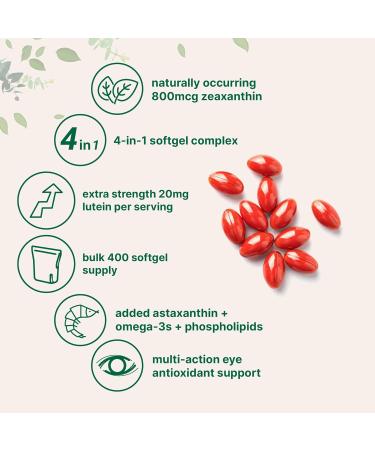 Micro Ingredients Lutein & Zeaxanthin 20mg Softgels 400 Count with Astaxanthin Omega-3s & Phospholipids | Eye + Vision Health Vitamins | Third Party Tested Non-GMO Gluten Free - Buy Online on GoSupps.com