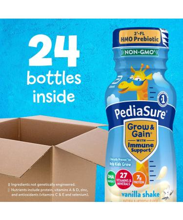 PediaSure Grow & Gain Kids Nutrition Shake 24-Pack | 2-FL HMO Prebiotic, Vitamins C, E, B1, B2 | Non-GMO Vanilla Flavor - 8 Fl Oz Bottles - Buy Online on GoSupps.com