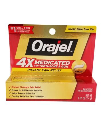 Orajel Instant Pain Relief Toothache/Gum 4X Medicated Cream Each (Value Pack of 4)