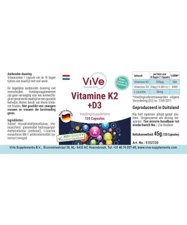 Buy Vitamin K2 200 McG Menaquinon MK7 + D3 10 000 I.E. - 120 High-Dose Capsules | Premium Quality from Germany | Vive Supplements - Buy Online on GoSupps.com