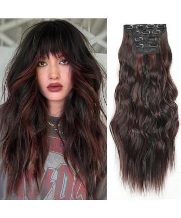YDDM Hair Extensions Clip in Extensions Wavy hair extension with clips full of heads like real hair hair exension clips cheap clip extensions synthetic hair part for women (20 inch 4pcs) 20 inch p4/33b#