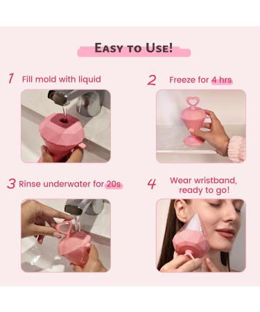 Rena Chris Diamond Ice Roller for Face - De-Puff Eye Bags & Massage Tool - Reusable Silicone Mold & Face Wash Wristband - Skin Care for Women (Pink - Buy Online on GoSupps.com
