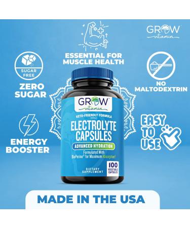 Buy Grow Vitamin Electrolyte Capsules - Sugar Free Electrolyte Supplements for Energy Endurance & Hydration - Keto Friendly - 100 Caps - International Shipping Available - Buy Online on GoSupps.com