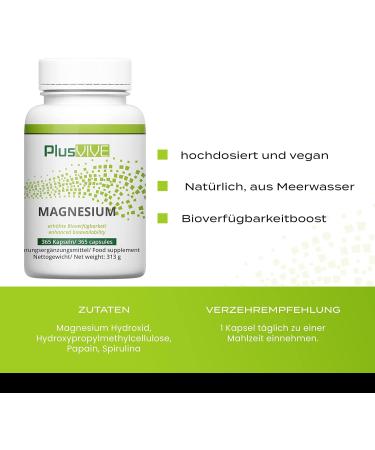 Buy PlusVive Magnesium 365 Capsules - High Dose 700mg Vegan & Lab Tested Sea Water Enzyme Algae Matrix - International Shipping Available - Buy Online on GoSupps.com