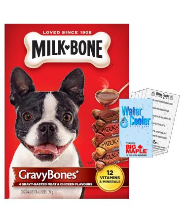 Crunchy Gravy Bones Meat Flavour Dog Treats Bundle. Includes (1) Box of Milk-Bone Gravy Bones Biscuit Dog Treat Meat & Chicken Flavour (750g) w/Water Cooler Trivia Game by BIG MAPLE . All Sized Dogs