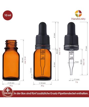 Handsunity 10ml Amber Glass Pipette Bottles Set - 192 Pack with Black Caps & Accessories for Pharmacy Use - Buy Online on GoSupps.com