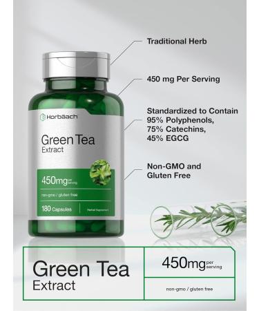 Green Tea Extract Capsules 450mg | 180 Count | Herbal Supplement | Non-GMO & Gluten Free - Buy Online on GoSupps.com