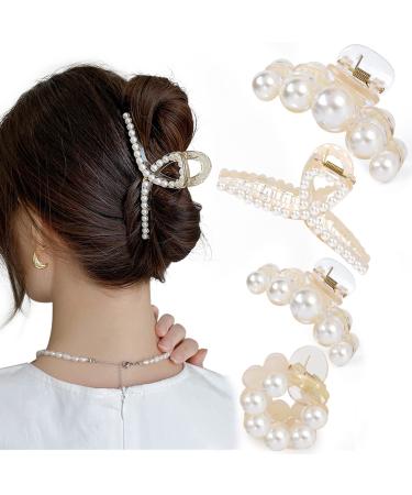 Mehayi 4 pieces large pearl hair clips for women and girls hair clips for thick thin hair fashionable hair accessories headgear styling tools for party wedding type C